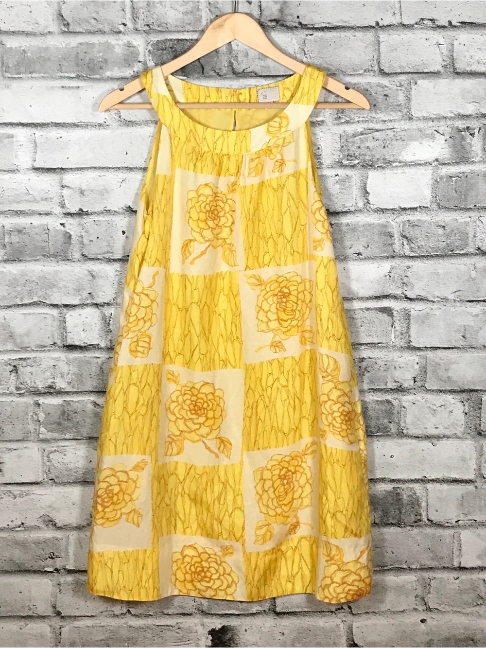 Vintage Anthropologie The Postage Stamp 100% Silk Yellow Floral SunDress